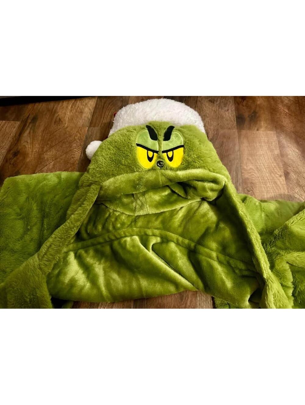 The Grinch Plush Hooded Blanket with Santa Hat